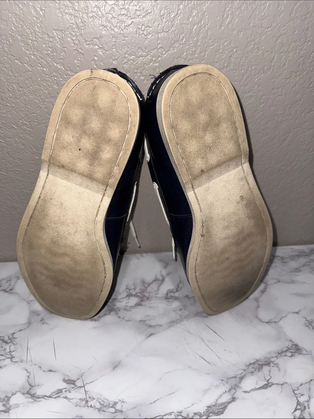 Club Room Navy Leather Boat Shoes with White Laces